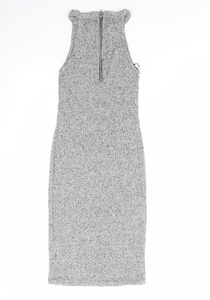 New Look Womens Grey Viscose Bodycon Size 8 Round Neck Zip