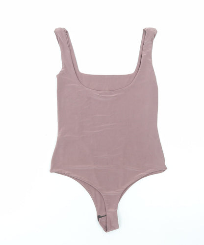 PRETTYLITTLETHING Womens Brown Polyester Bodysuit One-Piece Size 8 Snap