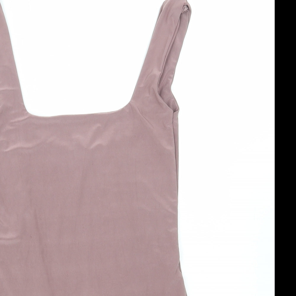 PRETTYLITTLETHING Womens Brown Polyester Bodysuit One-Piece Size 8 Snap