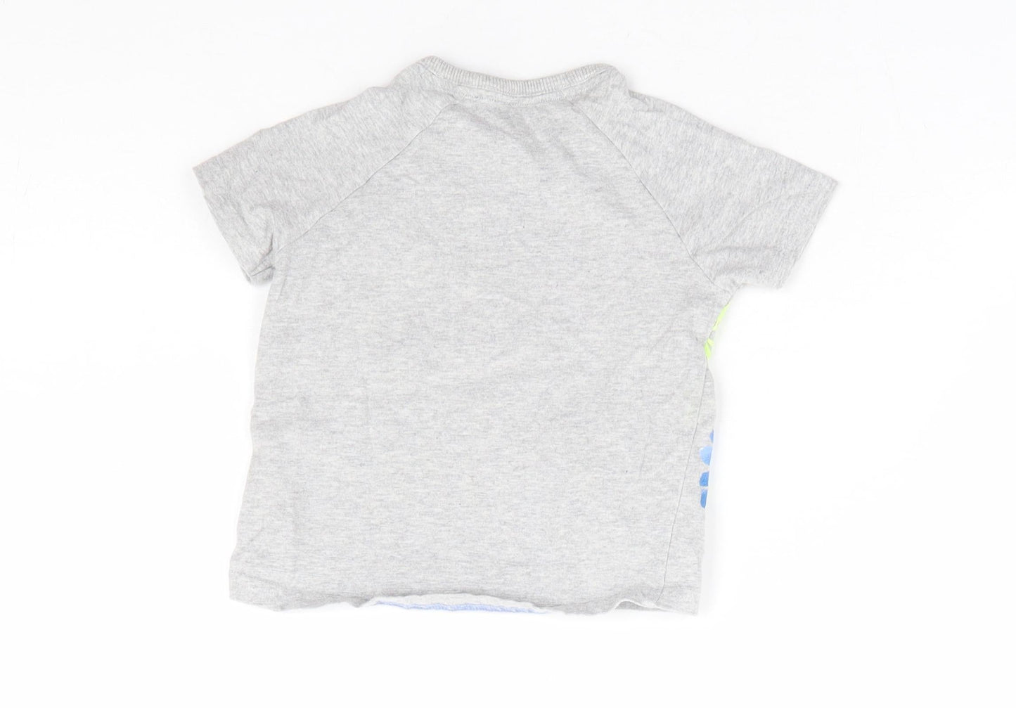 George Boys Grey 100% Cotton Basic T-Shirt Size 6-9 Months Round Neck Snap - Tropical Fun Dinosaur