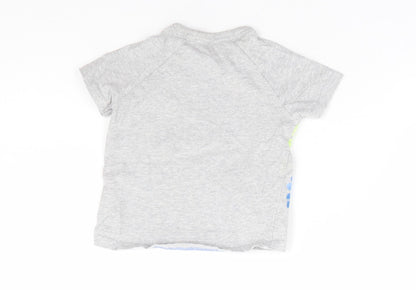 George Boys Grey 100% Cotton Basic T-Shirt Size 6-9 Months Round Neck Snap - Tropical Fun Dinosaur