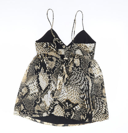 Zara Womens Beige Animal Print Polyester Fit & Flare Size XS V-Neck Tie - Snake Skin Print Babydoll