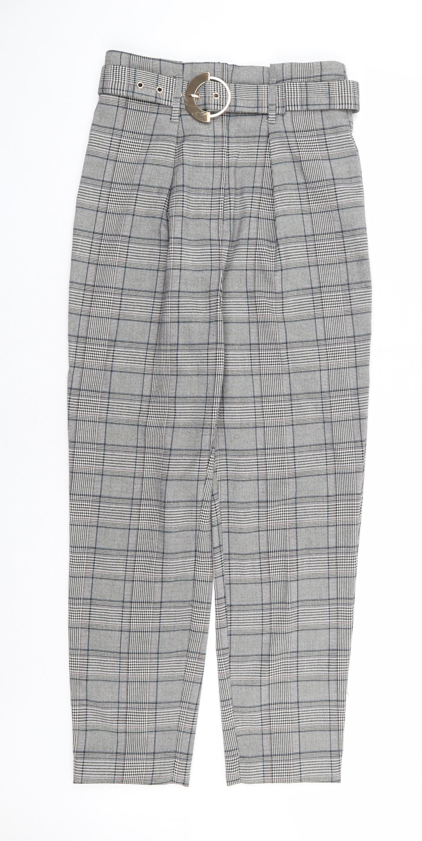 F&F Womens Grey Plaid Polyester Trousers Size 6 L27 in Regular Zip