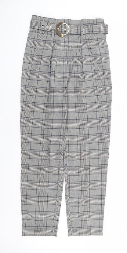 F&F Womens Grey Plaid Polyester Trousers Size 6 L27 in Regular Zip