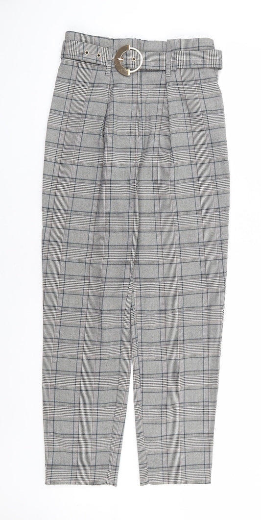 F&F Womens Grey Plaid Polyester Trousers Size 6 L27 in Regular Zip