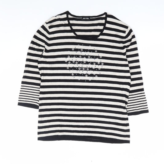Gerry Weber Womens Black Round Neck Striped Polyester Pullover Jumper Size S