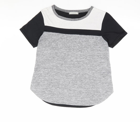Oasis Womens Grey Polyester Basic T-Shirt Size M Round Neck - Colourblock