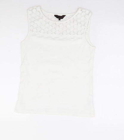 Great Plains Womens White Cotton Basic Tank Size S Round Neck