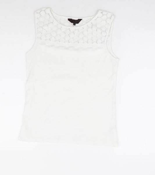 Great Plains Womens White Cotton Basic Tank Size S Round Neck