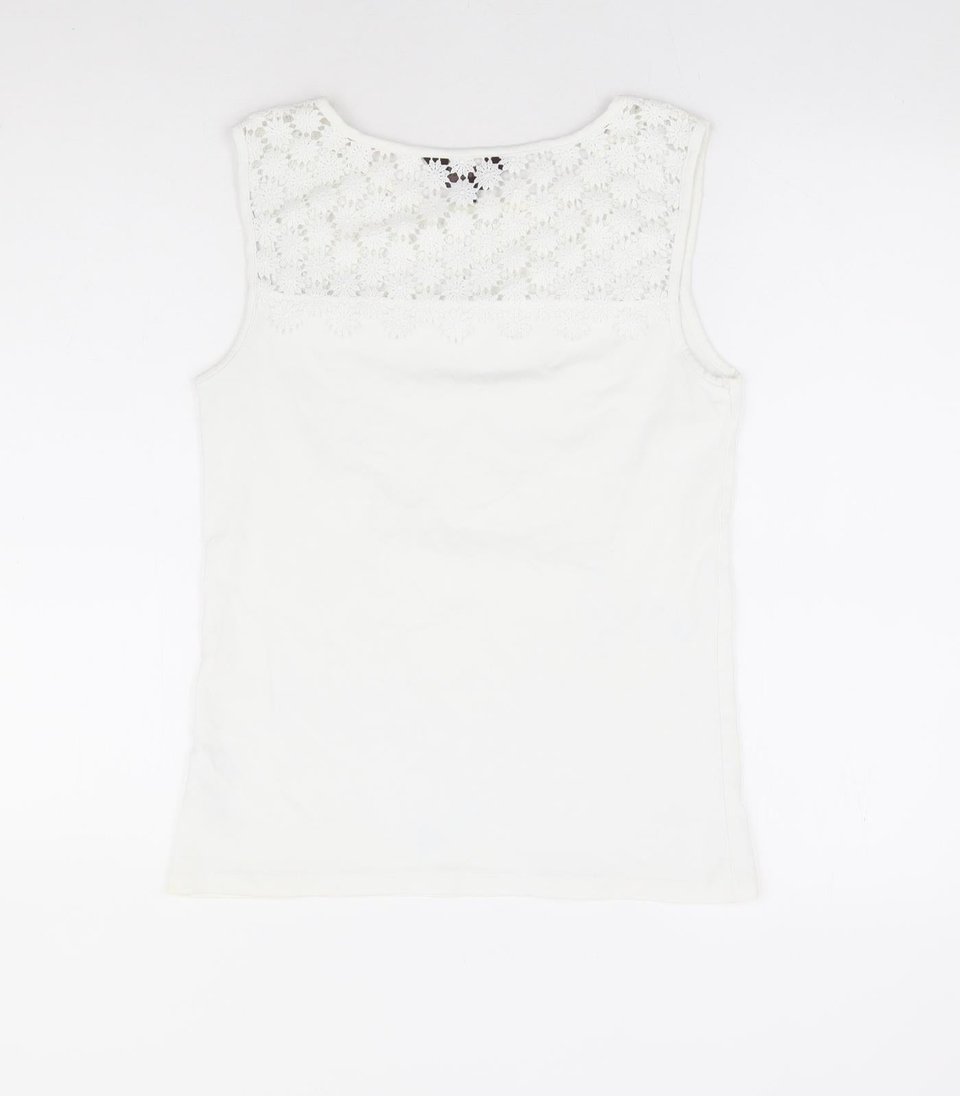 Great Plains Womens White Cotton Basic Tank Size S Round Neck