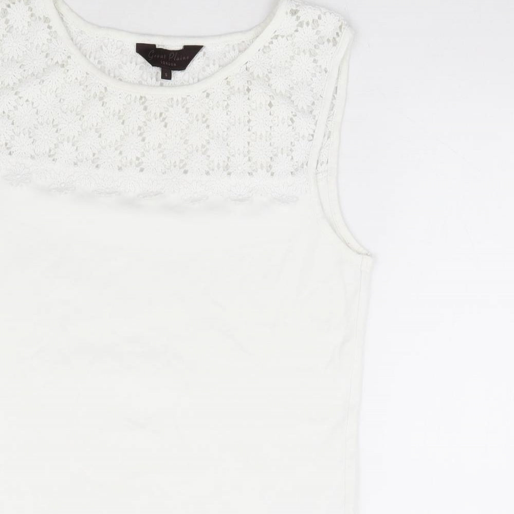 Great Plains Womens White Cotton Basic Tank Size S Round Neck