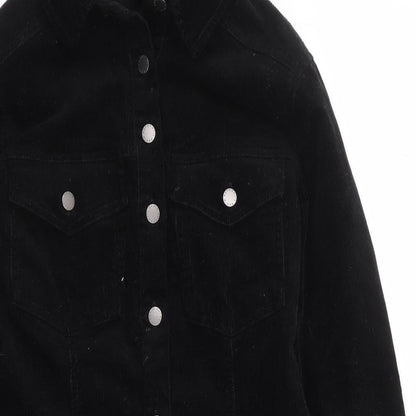 New Look Womens Black Cotton Shirt Dress Size 6 Collared Button