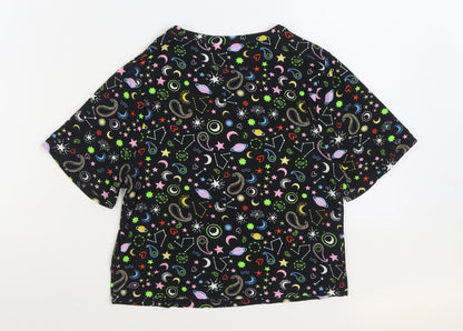 Primark Womens Multicoloured Geometric Polyester Basic T-Shirt Size 2XS Round Neck