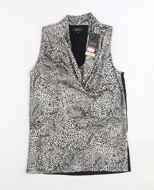 Papaya Womens Black Geometric Polyester Basic Blouse Size 8 Cowl Neck