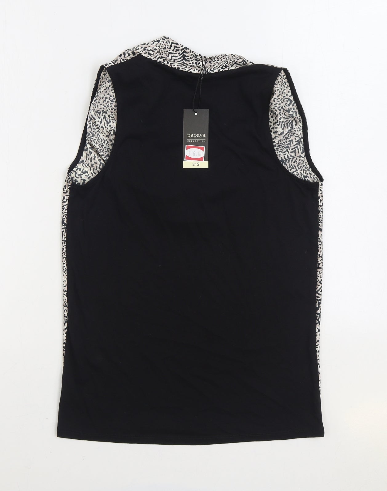 Papaya Womens Black Geometric Polyester Basic Blouse Size 8 Cowl Neck