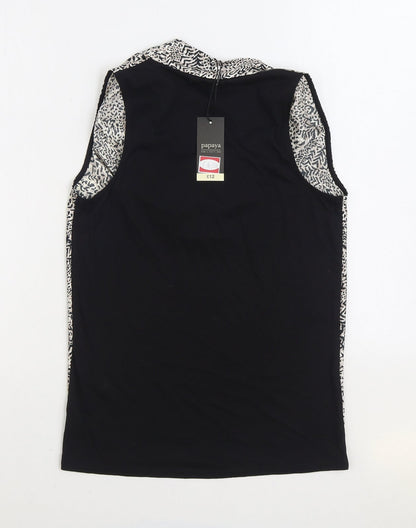 Papaya Womens Black Geometric Polyester Basic Blouse Size 8 Cowl Neck