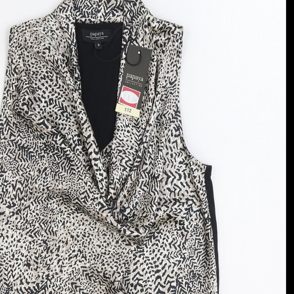 Papaya Womens Black Geometric Polyester Basic Blouse Size 8 Cowl Neck