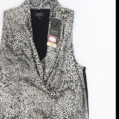 Papaya Womens Black Geometric Polyester Basic Blouse Size 8 Cowl Neck