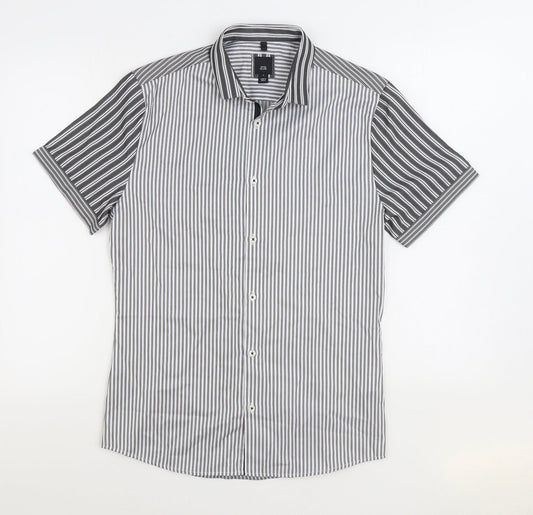 River Island Mens Black Striped Cotton Button-Up Size S Collared Button