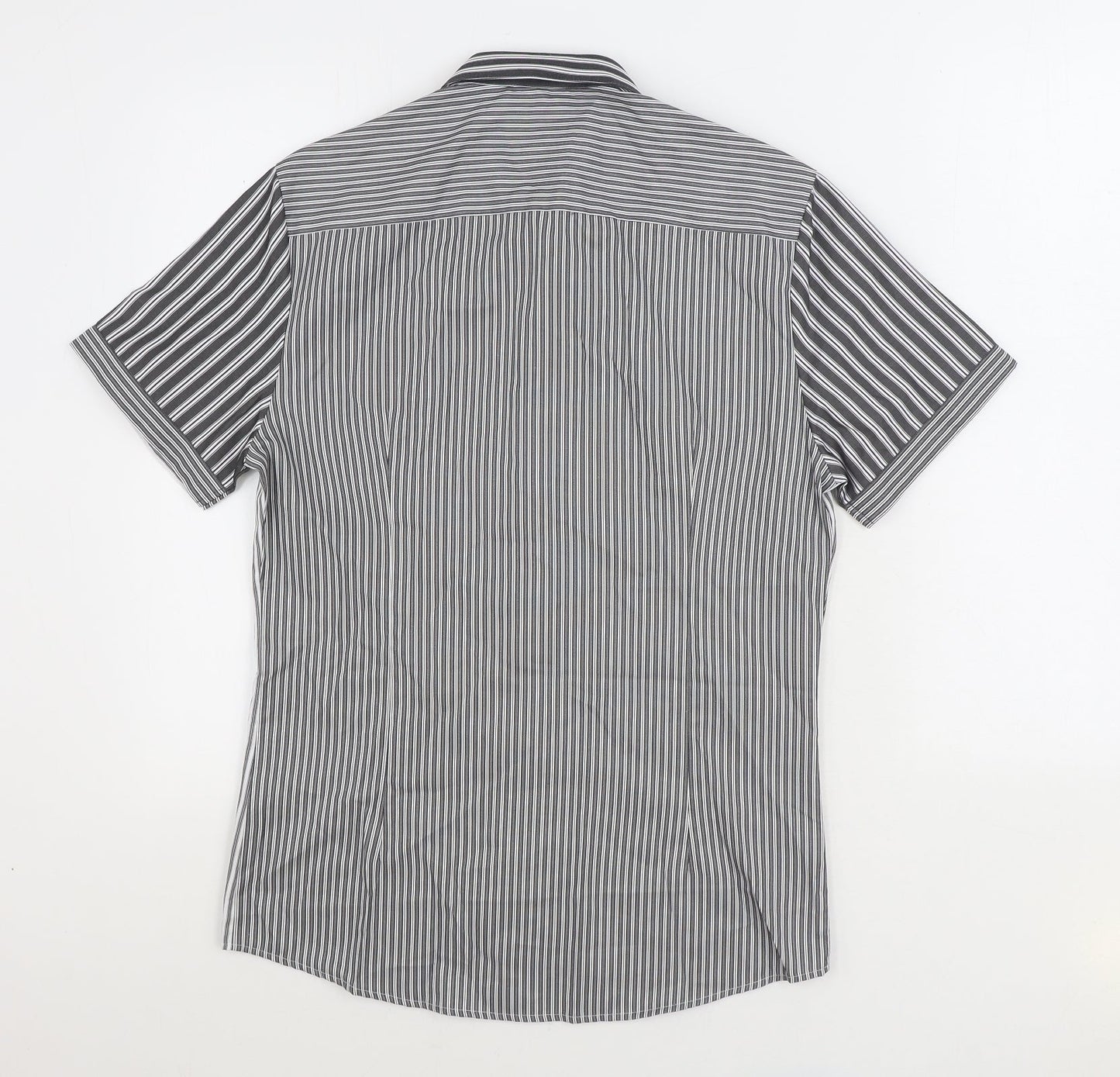 River Island Mens Black Striped Cotton Button-Up Size S Collared Button