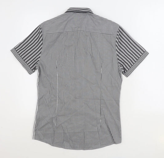 River Island Mens Black Striped Cotton Button-Up Size S Collared Button