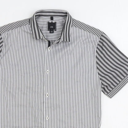 River Island Mens Black Striped Cotton Button-Up Size S Collared Button
