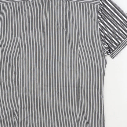 River Island Mens Black Striped Cotton Button-Up Size S Collared Button