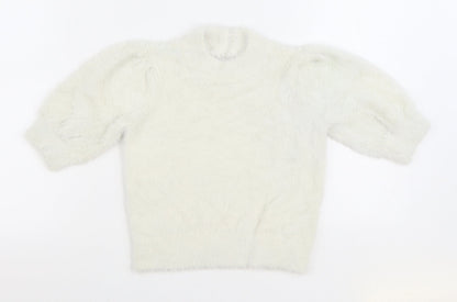 NEXT Girls White Mock Neck Nylon Pullover Jumper Size 10 Years Button
