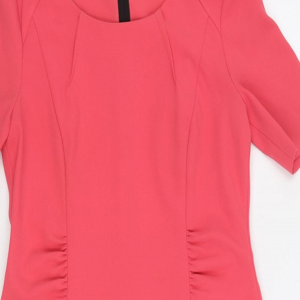 APANAGE Womens Pink Polyester Pencil Dress Size 14 Round Neck Zip