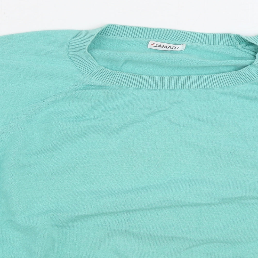 Damart Womens Blue Round Neck 100% Cotton Pullover Jumper Size 18
