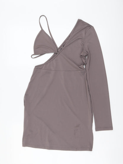 SheIn Womens Grey Polyester Bodycon Size S V-Neck Pullover