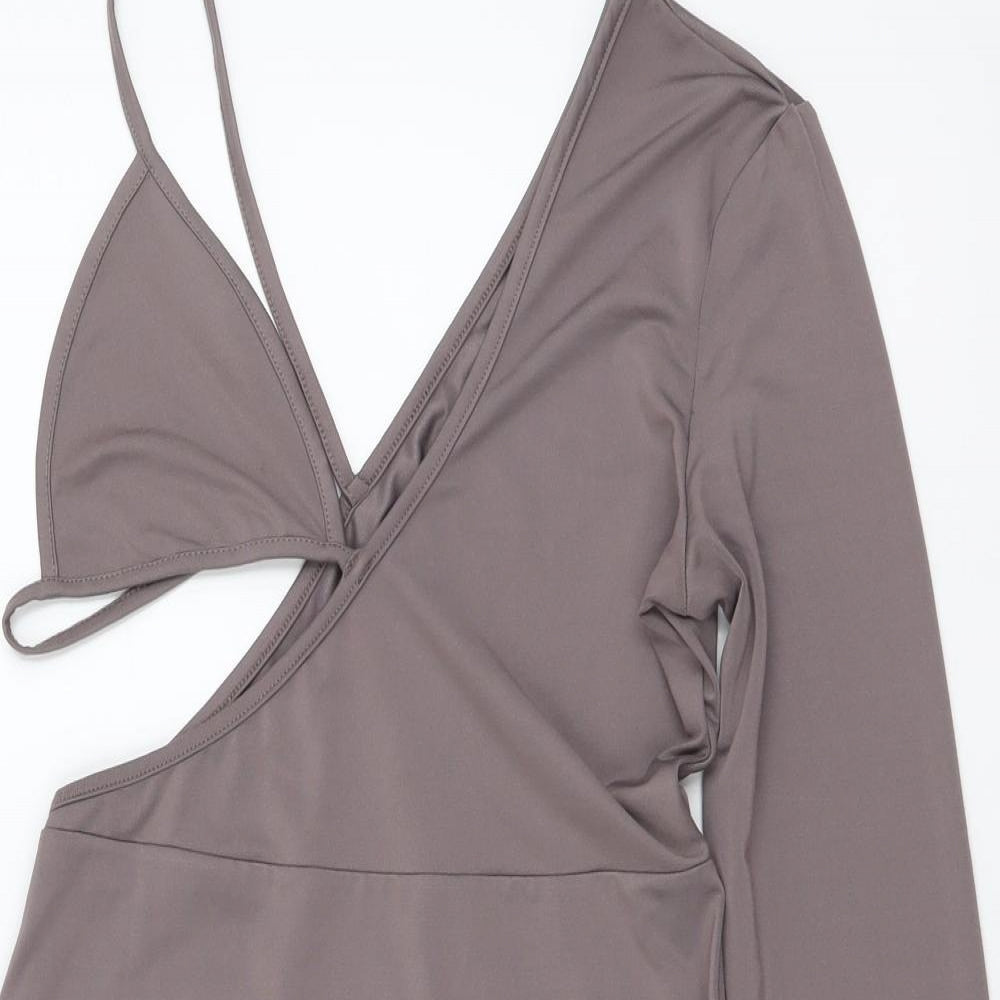 SheIn Womens Grey Polyester Bodycon Size S V-Neck Pullover