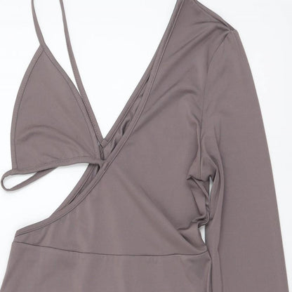 SheIn Womens Grey Polyester Bodycon Size S V-Neck Pullover