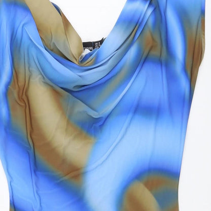 PRETTYLITTLETHING Womens Blue Tie Dye Polyester Mini Size 8 V-Neck Pullover