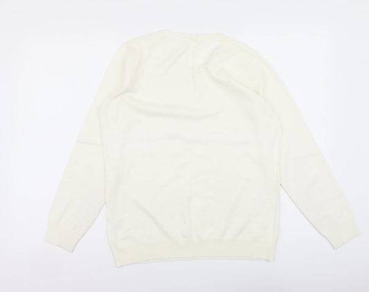 SheIn Womens Ivory Round Neck Viscose Pullover Jumper Size S