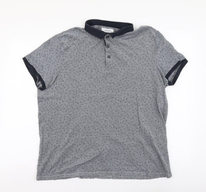 RESERVED Mens Grey Geometric Cotton Polo Size 2XL Collared Button