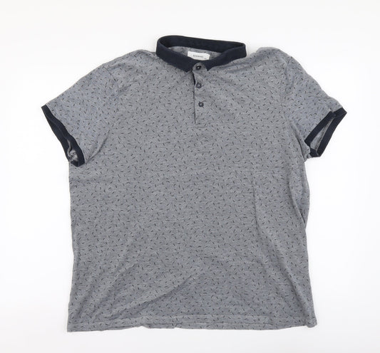RESERVED Mens Grey Geometric Cotton Polo Size 2XL Collared Button
