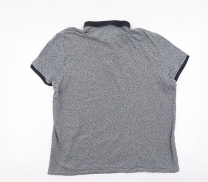 RESERVED Mens Grey Geometric Cotton Polo Size 2XL Collared Button