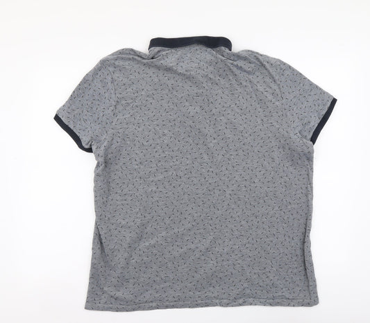 RESERVED Mens Grey Geometric Cotton Polo Size 2XL Collared Button