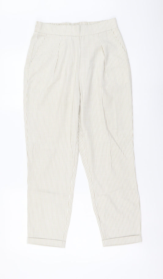 Stradivarius Womens Beige Striped Viscose Chino Trousers Size S L24 in Regular Drawstring