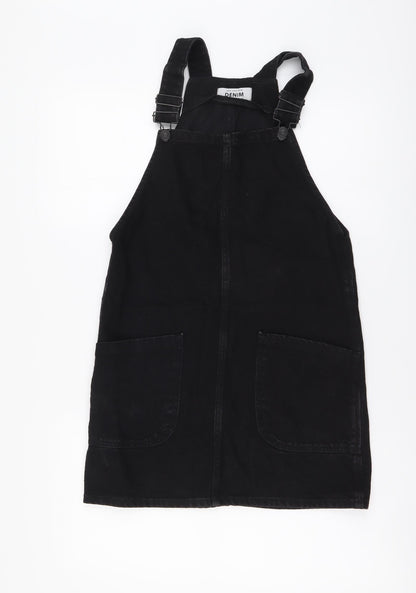 New Look Womens Black Cotton Pinafore/Dungaree Dress Size 6 Square Neck Pullover