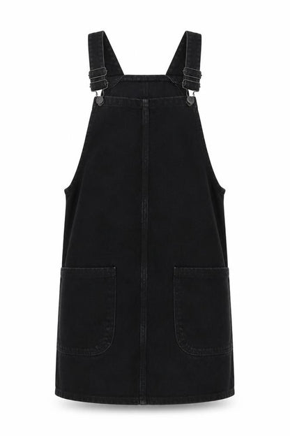 New Look Womens Black Cotton Pinafore/Dungaree Dress Size 6 Square Neck Pullover