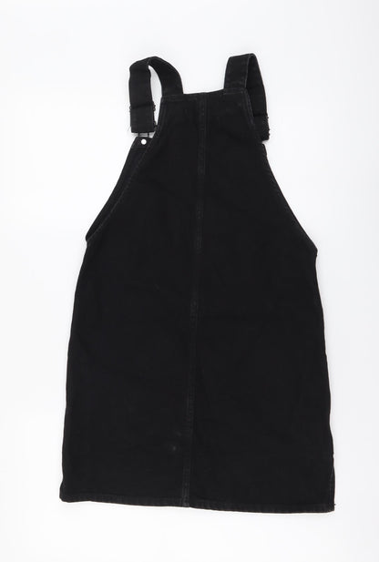New Look Womens Black Cotton Pinafore/Dungaree Dress Size 6 Square Neck Pullover