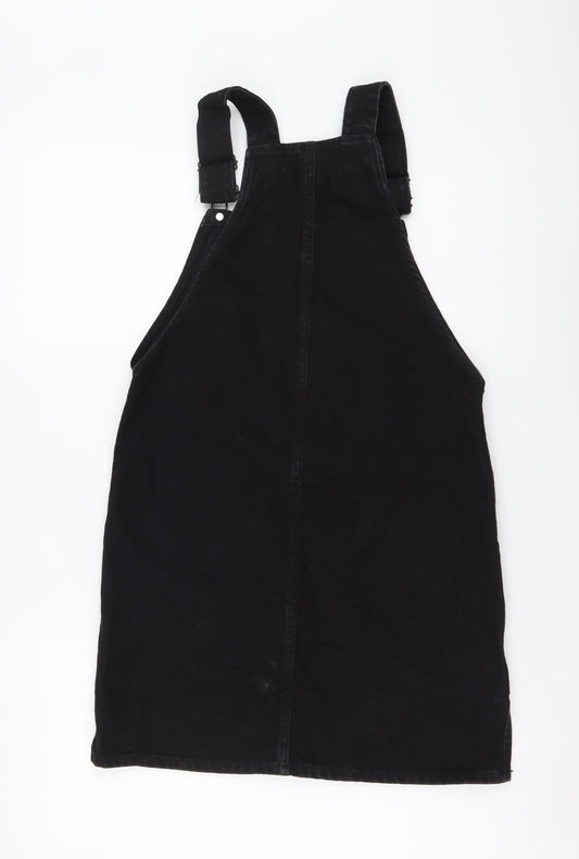 New Look Womens Black Cotton Pinafore/Dungaree Dress Size 6 Square Neck Pullover