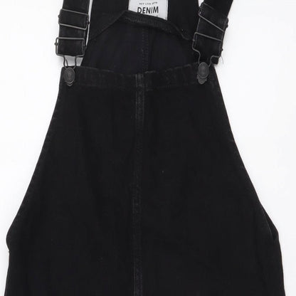 New Look Womens Black Cotton Pinafore/Dungaree Dress Size 6 Square Neck Pullover
