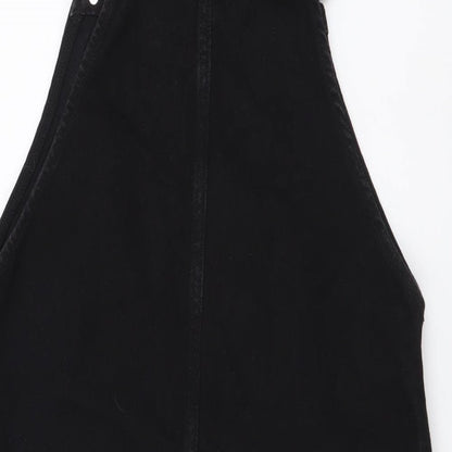 New Look Womens Black Cotton Pinafore/Dungaree Dress Size 6 Square Neck Pullover