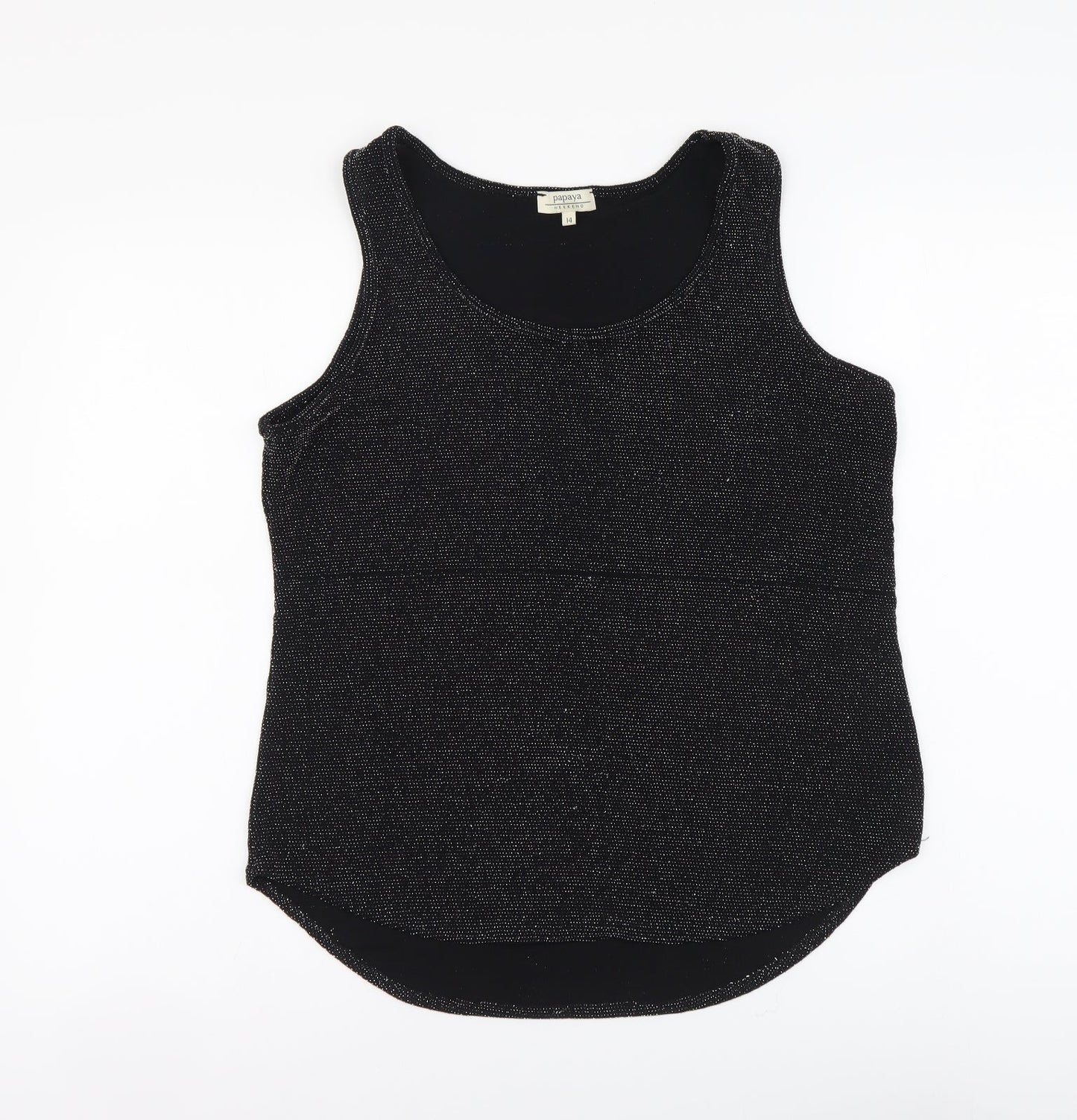 Papaya Womens Black Nylon Basic Tank Size 14 Round Neck