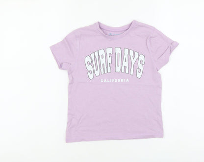 Primark Girls Purple Cotton Basic T-Shirt Size 4-5 Years Round Neck Pullover - California
