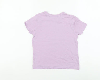 Primark Girls Purple Cotton Basic T-Shirt Size 4-5 Years Round Neck Pullover - California