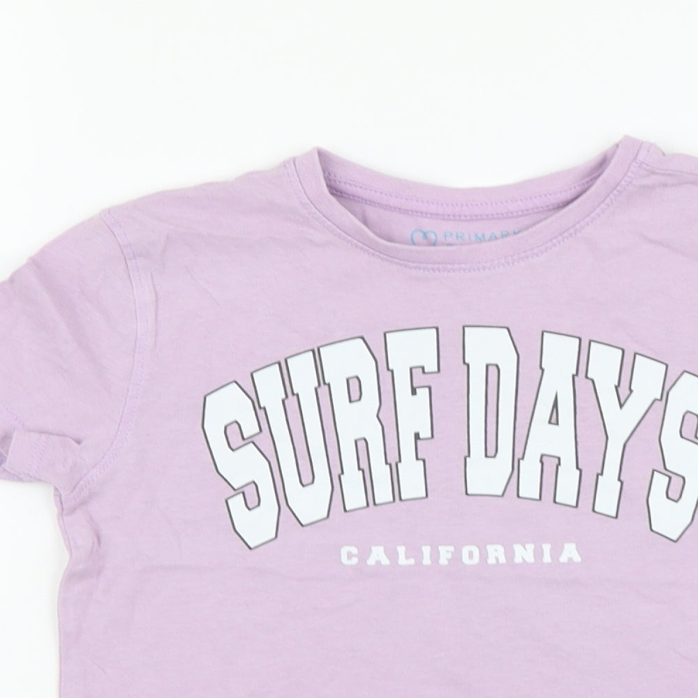 Primark Girls Purple Cotton Basic T-Shirt Size 4-5 Years Round Neck Pullover - California